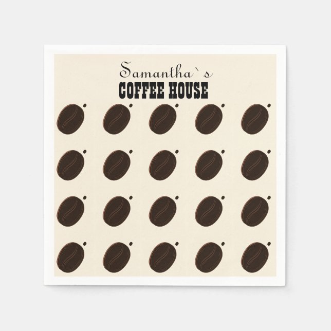 Espresso Brown Coffee Bean Pattern Cafe Branding Napkin (Front)