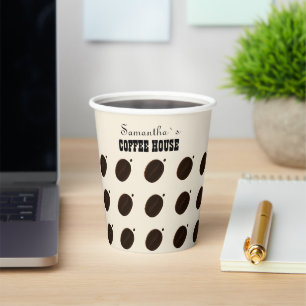 Espresso Brown Coffee Bean Pattern Cafe Branding Paper Cups