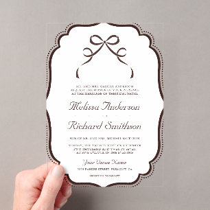 Espresso Brown Coquette Bow Wedding Acrylic Invitations