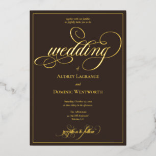 Espresso Brown Gold Wedding Script Calligraphy