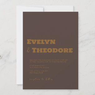 Espresso Brown Minimalist Clean Modern Wedding Invitation