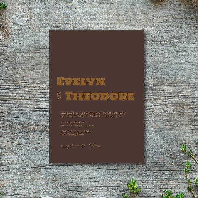 Espresso Brown Minimalist Clean Modern Wedding Invitation (Creator Uploaded)