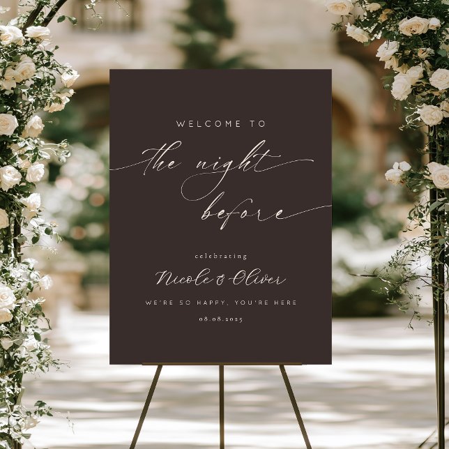 Espresso Brown Modern Rehearsal Dinner Welcome Poster (Dark Brown and Warm Ecru Rehearsal Dinner Sign)