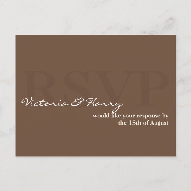 Espresso brown RSVP simple wedding response card (Front)