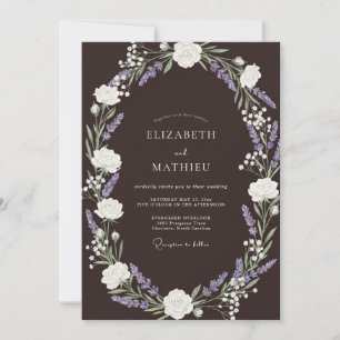 Espresso Brown Rustic Lavender Wedding Invitation