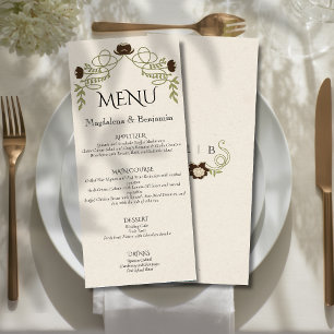 Espresso Brown Vintage Art Nouveau Floral Wedding Menu