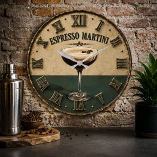 Espresso Coffee Cocktail Bar Decor Large Clock
