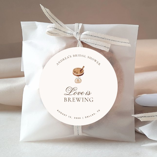 Espresso Coffee Love is Brewing Bridal Shower Classic Round Sticker (Creator Uploaded)