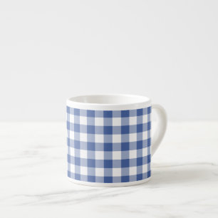 Espresso Coffee Mug, Dark Blue Check Gingham Cup