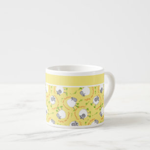 Espresso Coffee Mug: Yellow, Fun Sheep Patterns Cup