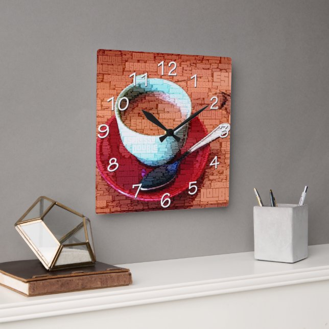 Espresso Cup and Spoon Word Cloud Square Wall Clock (Office)