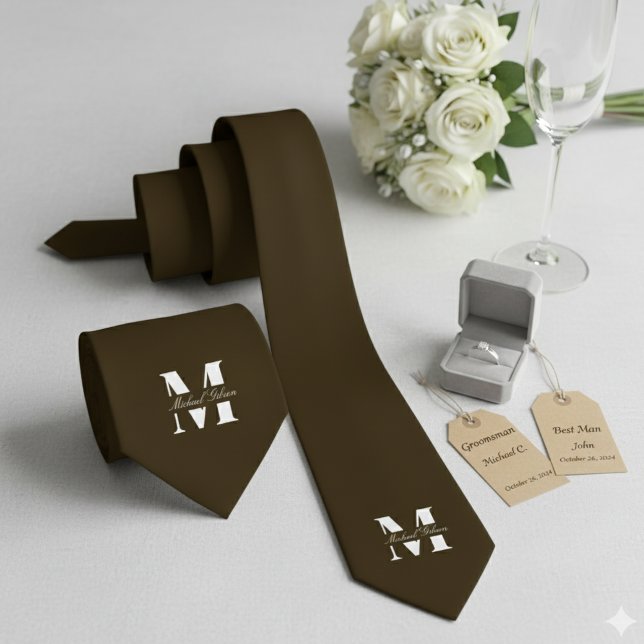 Espresso | Custom Monogram Wedding Groomsmen  Tie (Espresso | Custom Monogram Wedding Groomsmen Neck Tie)