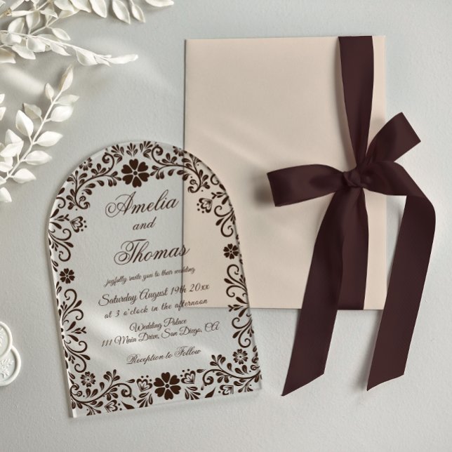 Espresso Elegant Floral Wedding  Acrylic Invitations (Creator Uploaded)