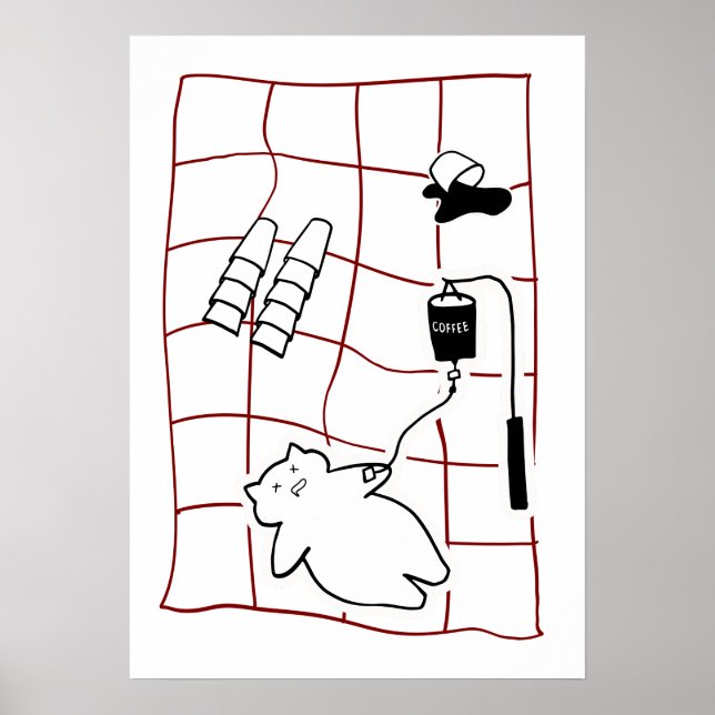 Espresso Emergency — Cat with Coffee Drip Humour Poster (Front)