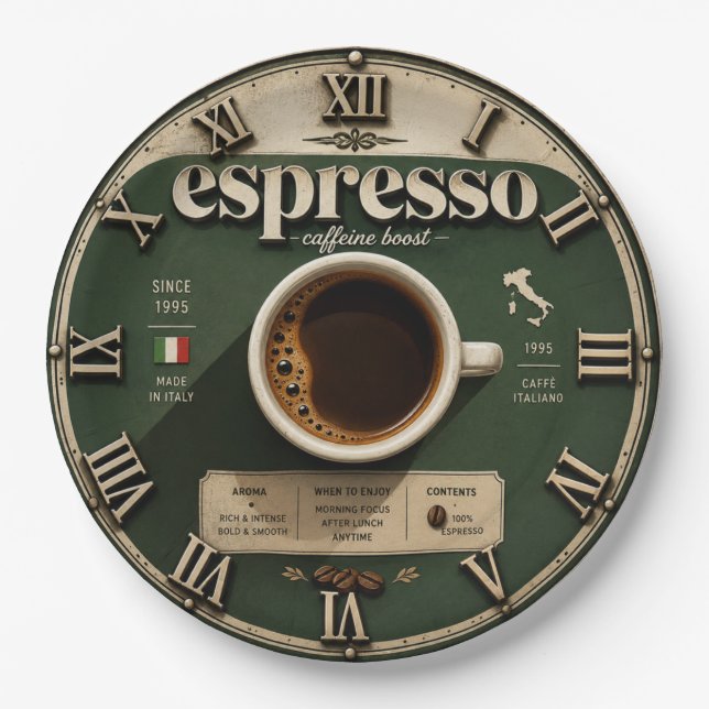 Espresso Italian Coffee Bar Kitchen Decor Paper Plate (Front)