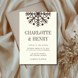 Espresso & Ivory Minimalist Snowflake Wedding Invitation