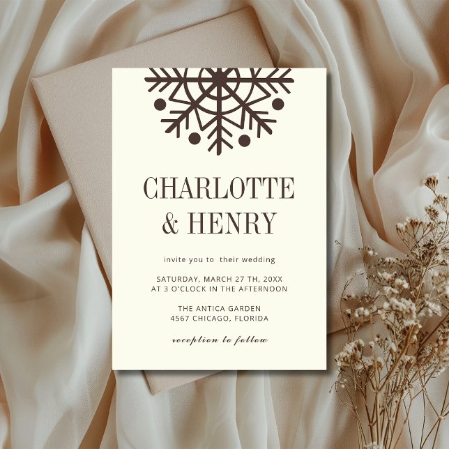 Espresso & Ivory Minimalist Snowflake Wedding Invitation (Creator Uploaded)