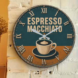 Espresso Macchiato Modern Vintage Coffee Kitchen Large Clock