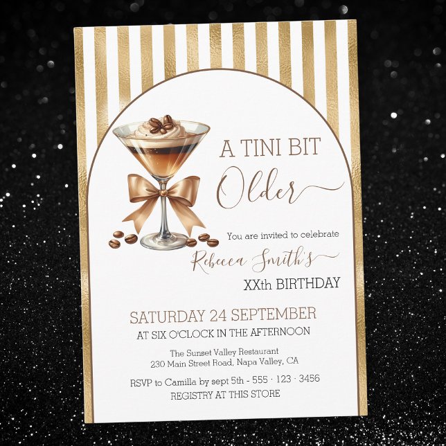 Espresso martini 'A tini bit Older' gold birthday Invitation (Creator Uploaded)