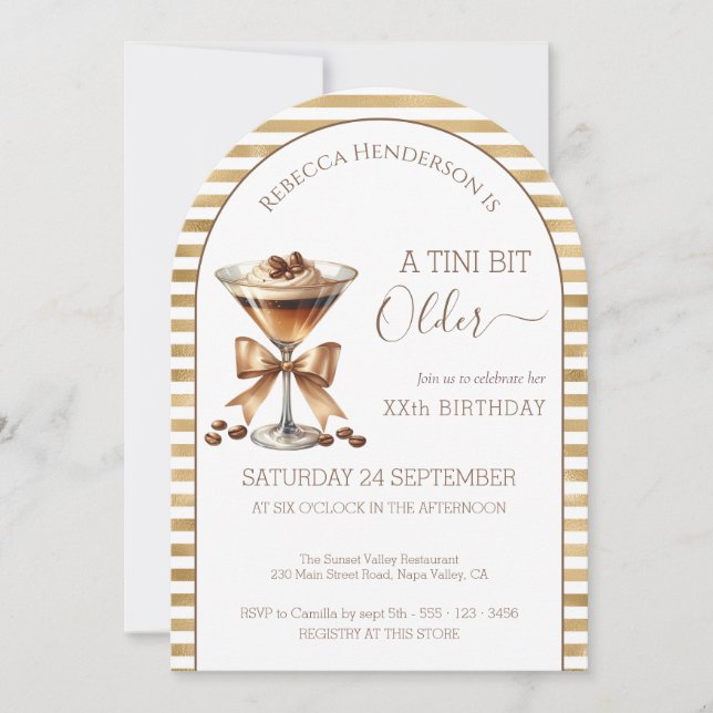 Espresso martini 'A tini bit Older' gold birthday Invitation (Front)
