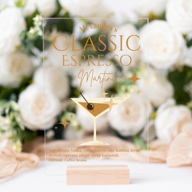 Espresso Martini Bachelorette Signature Drink  Acrylic Sign (Creator Uploaded)
