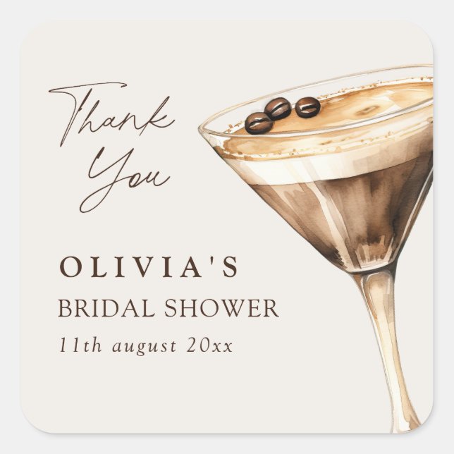 Espresso Martini Bridal Shower Thank You Square Sticker (Front)