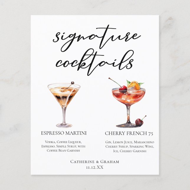 Espresso Martini Cherry French 75 Cocktails Menu (Front)