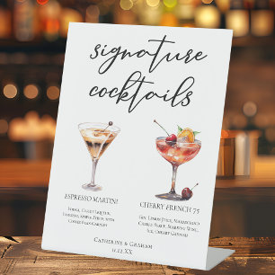 Espresso Martini Cherry French 75 Cocktails Menu Pedestal Sign