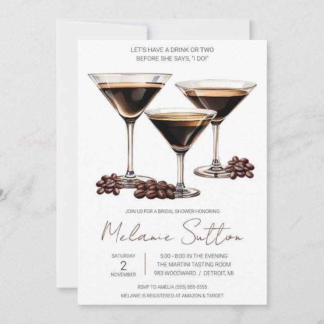 Espresso Martini, Cocktail Drink, Bridal Shower Invitation (Front)