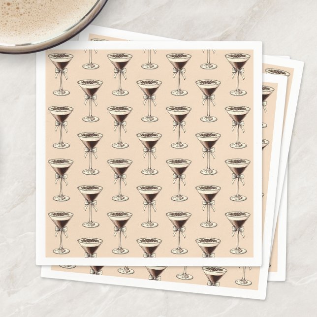 Espresso Martini Cocktail Pattern Brown Birthday Napkin (Espresso Martini Cocktail Pattern Brown Birthday Napkins)