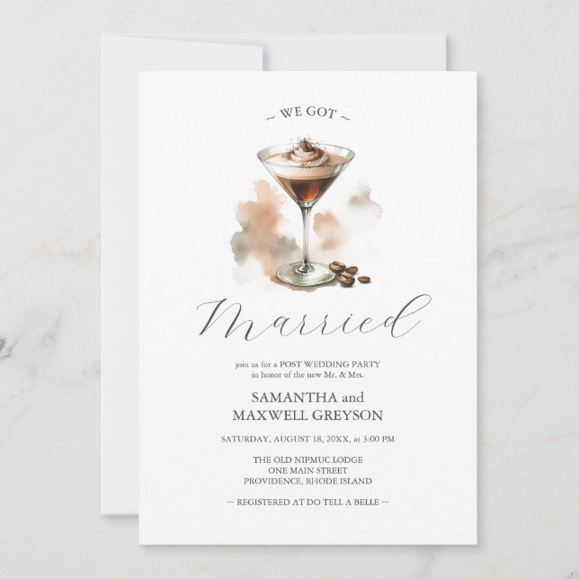 Espresso Martini Cocktail Post Wedding Party Invitation (Front)