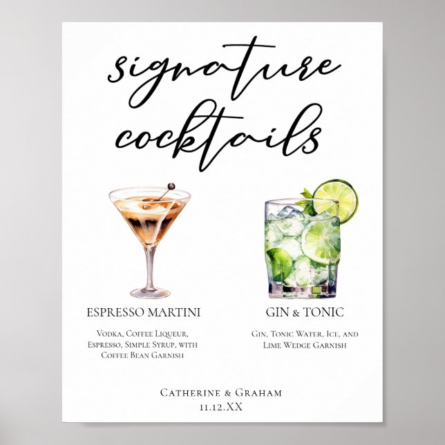Espresso Martini Gin & Tonic Cocktail Wedding Menu Poster (Front)