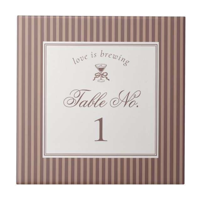 Espresso Martini Love Brewing Wedding Table Number Tile (Front)
