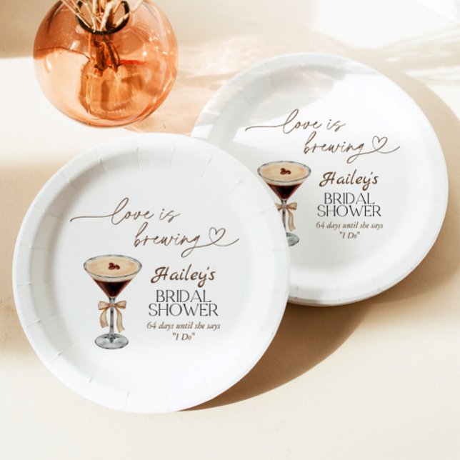 Espresso Martini Love Is Brewing Bridal Shower  Paper Plate (Creator Uploaded)