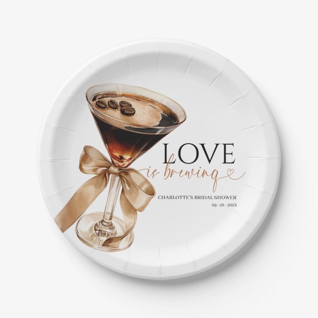Espresso Martini Love Is Brewing Bridal Shower Paper Plate (Front)