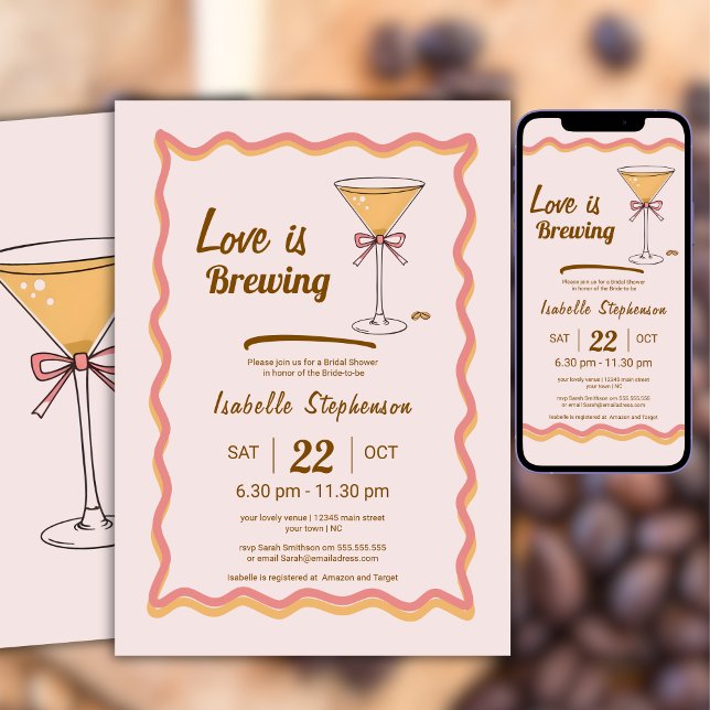 Espresso Martini Modern Wavy Coffee Bridal Shower  Invitation (Creator Uploaded)