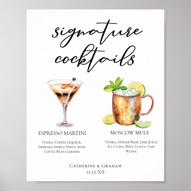 Espresso Martini Moscow Mule Cocktail Wedding Menu Poster (Front)