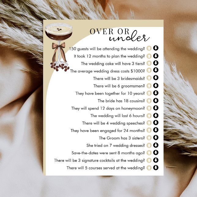 Espresso Martini Over or Under Bridal Shower Game  Invitation (Creator Uploaded)