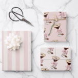 Espresso Martini Pink Bow Feminine Wrapping Paper Sheet<br><div class="desc">The perfect gift wrap for a party, shower or celebration with an espresso martini theme, this feminine design features tall stemmed martini glasses filled with espresso martini and tied with a pink chiffon bow. A coordinating sheet of wrapping paper has pink and ivory beige stripes to add variety to the...</div>
