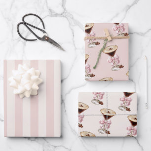 Espresso Martini Pink Bow Feminine Wrapping Paper Sheet