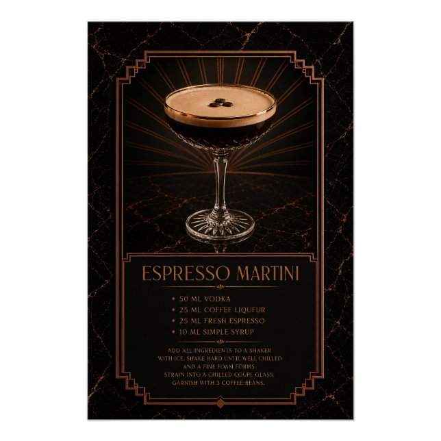 Espresso Martini Recipe Poster | Bar Art (Front)