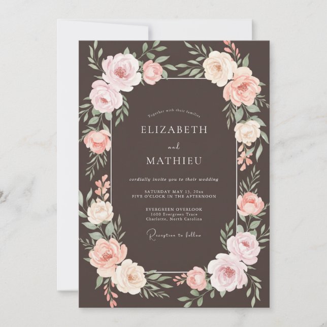 Espresso Moody Rose Wedding Invitation (Front)
