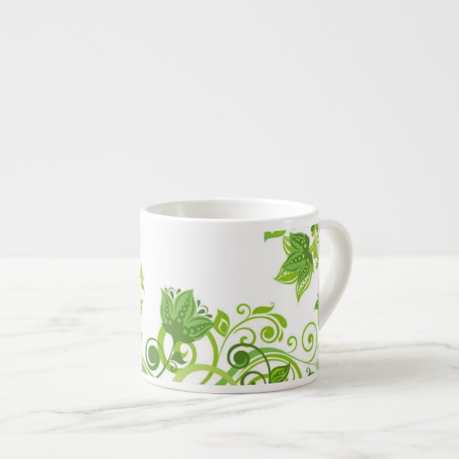 Espresso Mug-Green Floral Espresso Cup (Front Right)