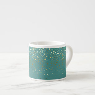Espresso Mug-Petite Golden Stars-Teal Cup
