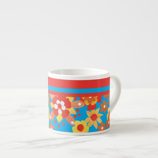 Espresso Mug with Ditsy Orange Flowers (Front Right)