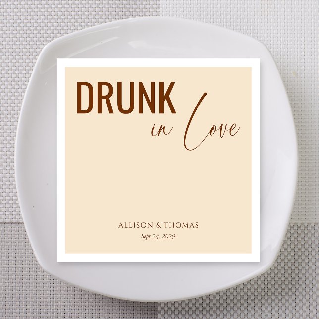 Espresso Script Drunk in Love Custom Names Napkin (Espresso script drunk in love custom names napkins for wedding reception)