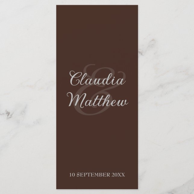 Espresso & Silver Script Wedding Menu (Front)