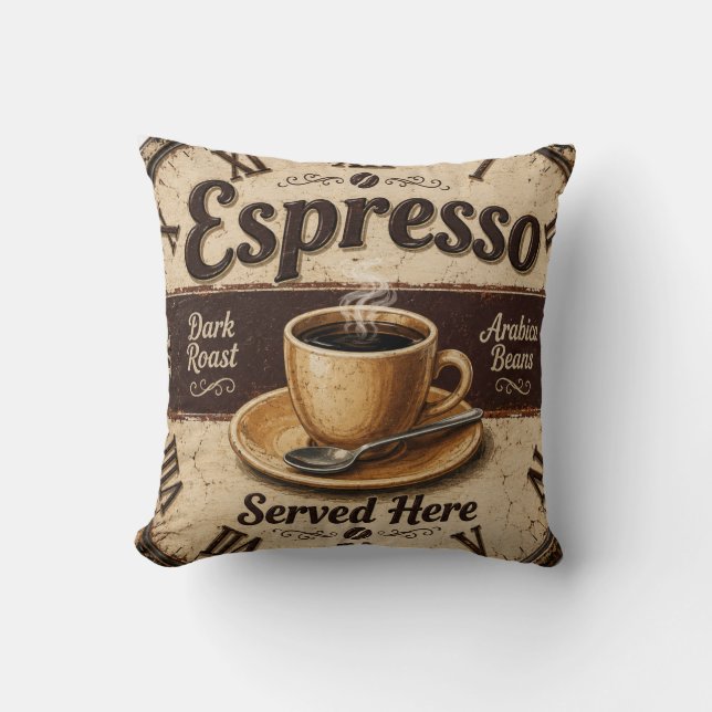 Espresso Vintage Coffee Bar Cushion (Front)