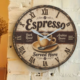 Espresso Vintage Coffee Bar Large Clock