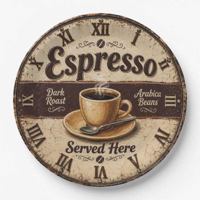 Espresso Vintage Coffee Bar Paper Plate (Front)